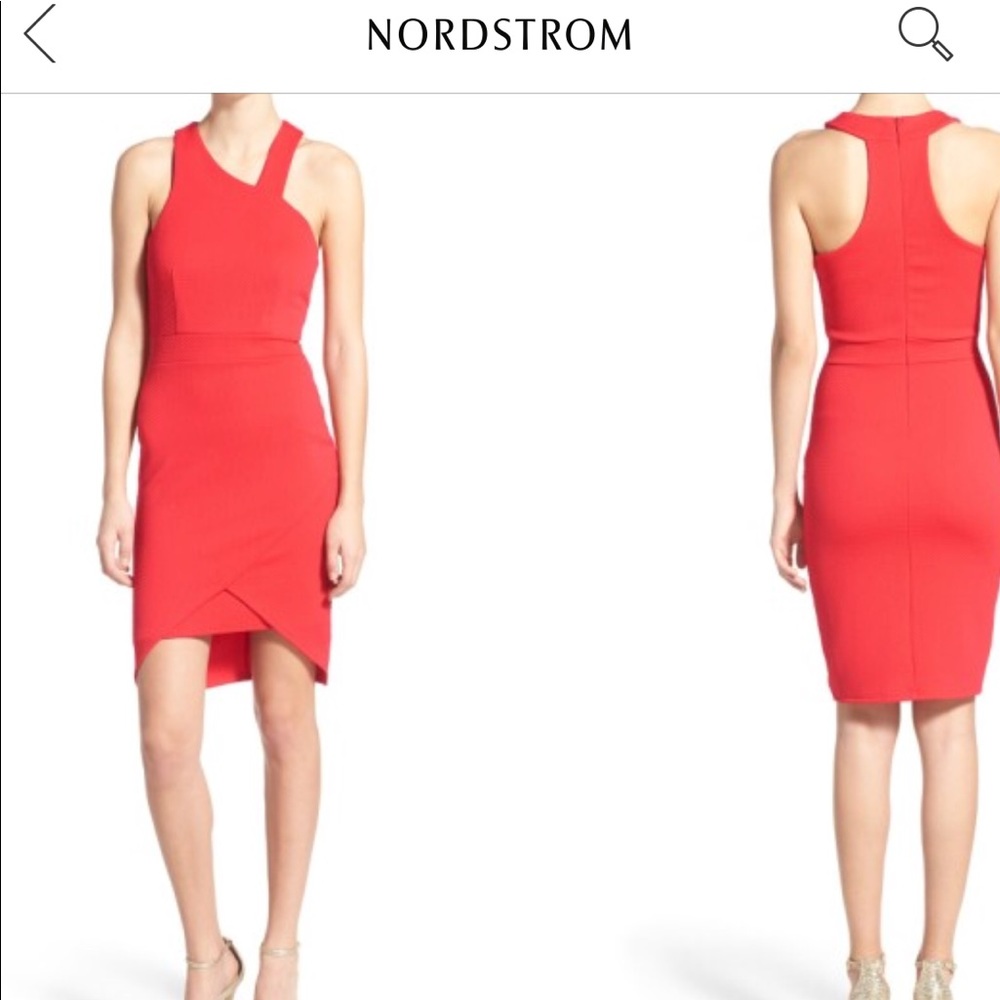 Coral asymmetrical dress with racer back.